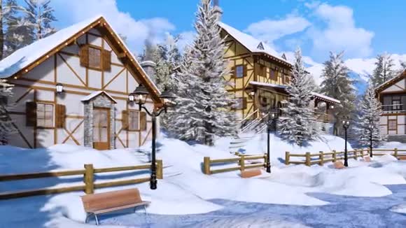 冬季雪覆盖高山山村视频的预览图