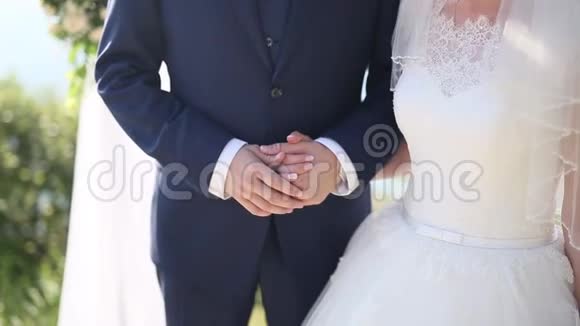 新婚夫妇在婚礼上牵手一对夫妇视频的预览图