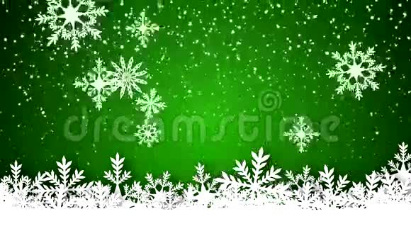 雪花飘落在绿色背景上的视频动画视频的预览图