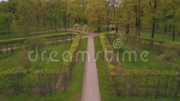 从空中到巴甫洛夫斯克公园景观几何的美丽景色视频的预览图