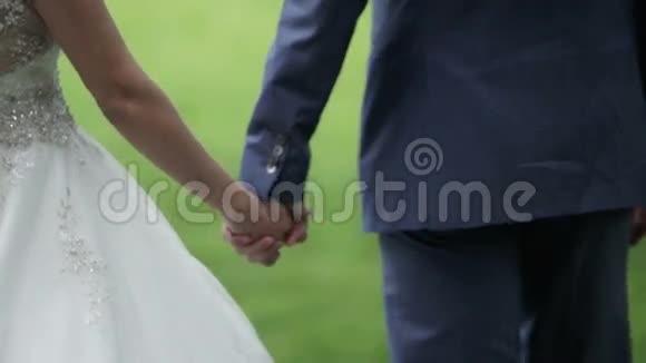 年轻可爱的新婚夫妇在公园散步视频的预览图