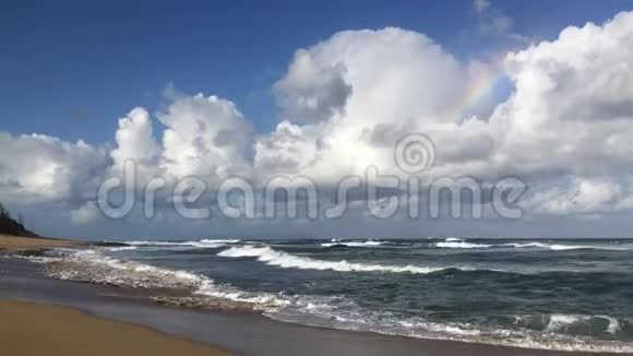 在夏威夷考艾岛的冬季雨天Polihale海滩视频的预览图