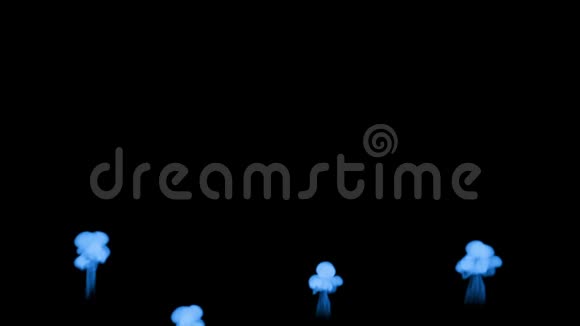 蓝色发光的墨水在水中的黑色背景三维动画墨水与卢马哑光作为阿尔法通道的效果或视频的预览图