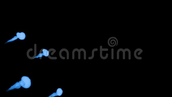 蓝色发光的墨水在水中的黑色背景三维动画墨水与卢马哑光作为阿尔法通道的效果或视频的预览图