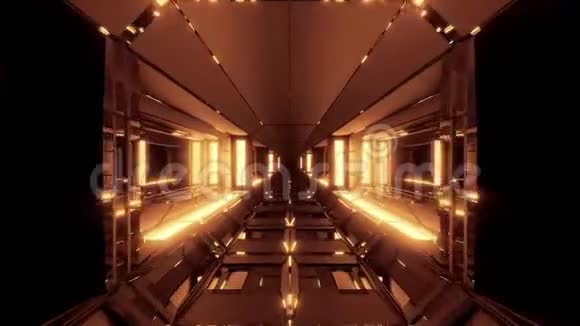 未来感空间飞机库隧道走廊与发光灯和反射3d插图3d渲染现场视频的预览图