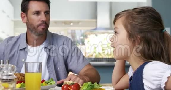 午餐时爸爸和女儿一起聊天视频的预览图