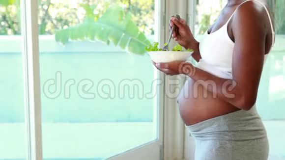 在家吃沙拉的孕妇视频的预览图