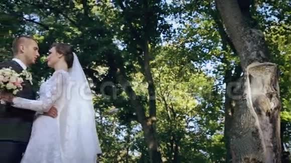 公园里漂亮的婚礼情侣视频的预览图