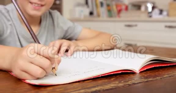 微笑的男孩在笔记本上写作视频的预览图
