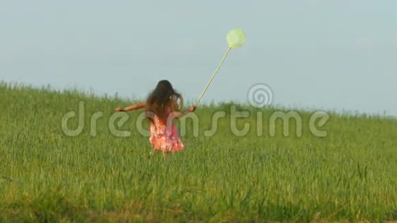 小女孩在草地上玩耍视频的预览图
