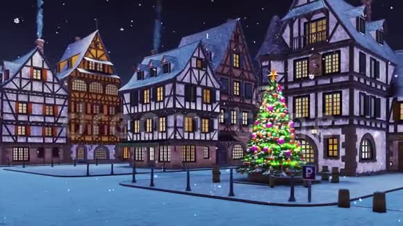 欧洲小镇冬夜圣诞树3D视频的预览图