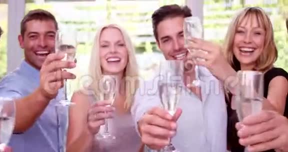 快乐的朋友品尝香槟视频的预览图