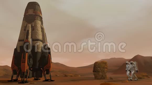 火星上的殖民地两名宇航员在火星表面行走探索火星任务未来殖民和视频的预览图