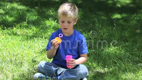 在公园里玩泡泡的男孩视频的预览图