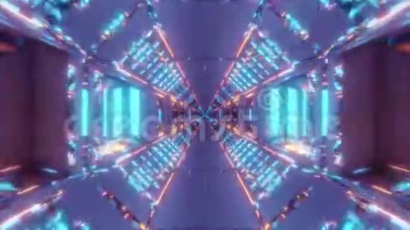 未来科幻飞机库隧道与无尽的发光灯3d渲染设计运动背景直播视频的预览图