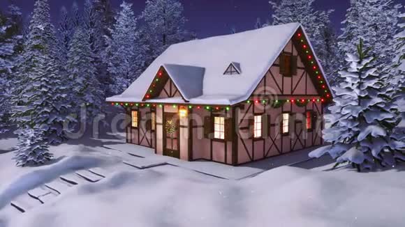 在冬天的雪夜圣诞节装饰的房子视频的预览图