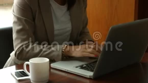 做笔记本电脑的女商人视频的预览图