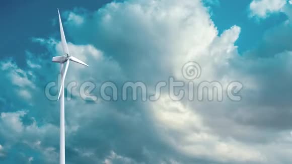 天空背景上的风力发电机4K视频的预览图