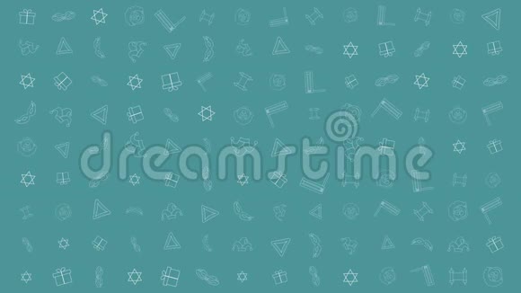 带有传统轮廓图标符号的Purim假日平面设计动画背景视频的预览图