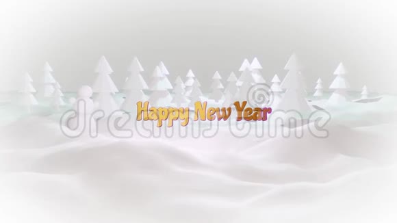 神奇圣诞故事的3d卡通华丽闪亮的铭文雪堆冬林新年快乐视频的预览图