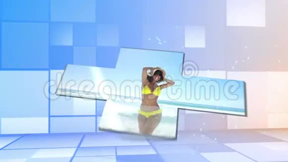 穿比基尼的女人在沙滩上跳舞视频的预览图