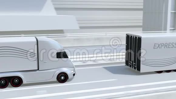 在高速公路上行驶的自动驾驶电动半卡车视频的预览图