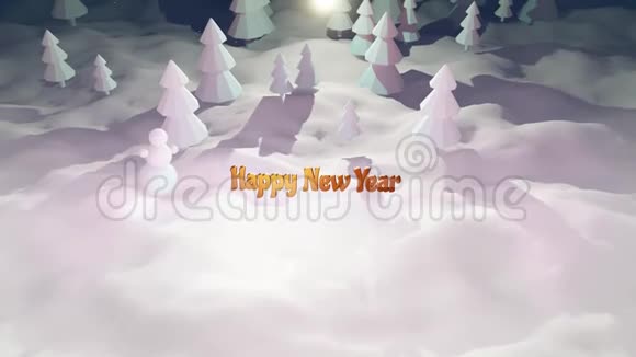 3D神奇的圣诞故事卡通片有华丽闪亮的碑文冬夜森林新年快乐视频的预览图