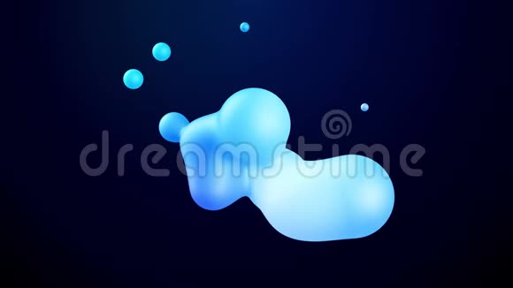三维抽象背景熔融蜡滴与内部蓝色辉光合并并在液体中飞散无缝回路视频的预览图