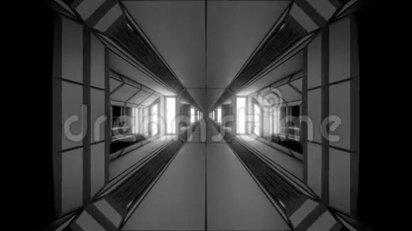 未来科幻空间隧道走廊与发光灯和玻璃窗3d插图运动背景直播视频的预览图
