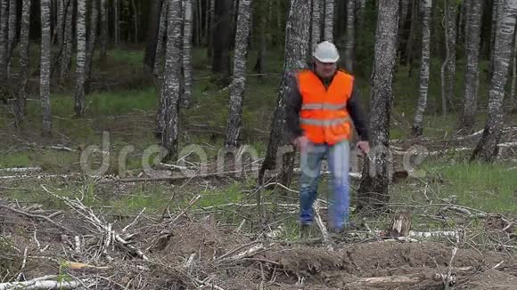 在森林附近有平板电脑的森林工程师视频的预览图
