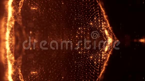 形成曲线表面复杂结构时变波的发光粒子的Scifi金背景视频的预览图