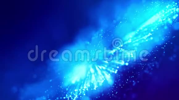 蓝色闪闪发光的粒子与光线在粘性液体中移动以4k三维动画为抽象背景视频的预览图