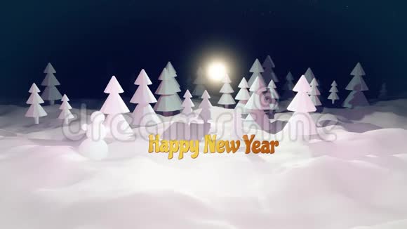 3D神奇的圣诞故事卡通片有华丽闪亮的碑文冬夜森林新年快乐视频的预览图
