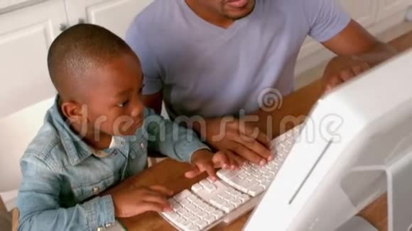 父子俩一起用电脑视频的预览图