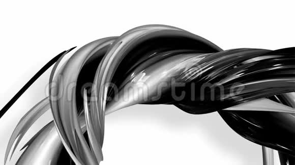 3D循环动画的抽象黑白丝带扭曲和移动周围的闪光在光4k无缝视频的预览图