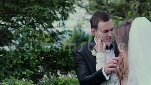 漂亮的婚礼情侣接吻视频的预览图
