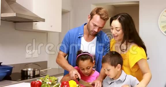 幸福的家庭准备蔬菜视频的预览图