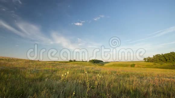 云彩在夏天的形成和运动在唐的草原上一望无际的绿色草地视频的预览图