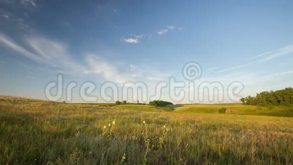 云彩在夏天的形成和运动在唐的草原上一望无际的绿色草地视频的预览图