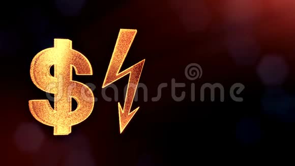 美元标志和标志的照明螺栓发光粒子的金融背景具有景深的3D循环动画视频的预览图