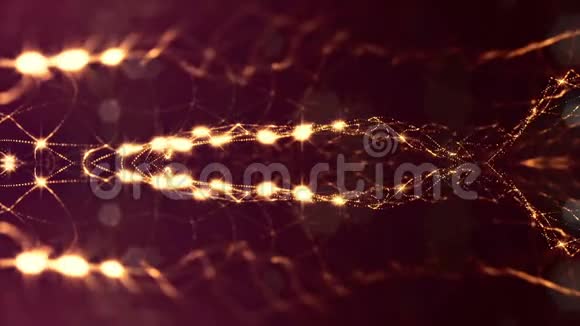 形成曲线表面复杂结构时变波的发光粒子的Scifi金背景视频的预览图