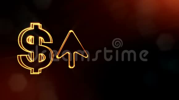 美元标志和箭徽发光粒子的金融背景具有景深的3D环动画bokeh视频的预览图