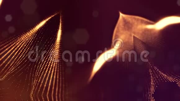 带有辉光金粒子的三维动画形成抽象的形式和结构无缝环科幻背景视频的预览图