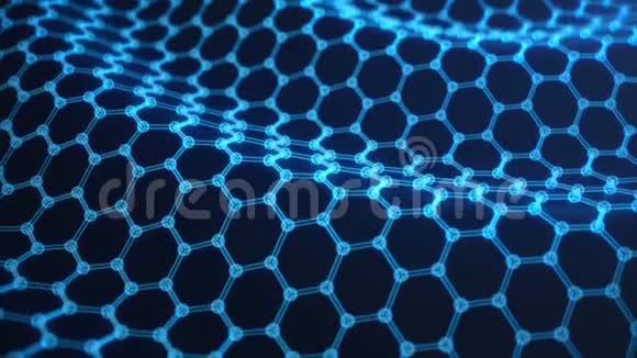 纳米技术六边形几何形态特写概念石墨烯原子结构概念石墨烯分子视频的预览图
