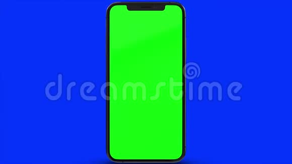 黑色智能手机打开蓝色背景易于定制的绿色屏幕计算机生成的图像视频的预览图