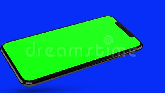 黑色智能手机打开蓝色背景易于定制的绿色屏幕计算机生成的图像视频的预览图