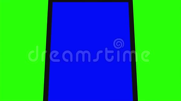黑色智能手机打开绿色背景易于定制的蓝屏计算机生成的图像视频的预览图