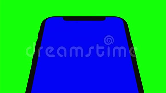 黑色智能手机打开绿色背景易于定制的蓝屏计算机生成的图像视频的预览图