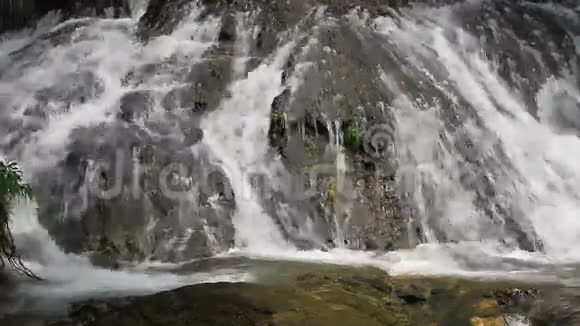 瀑布和布满青苔的岩石视频的预览图