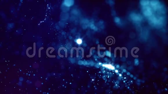 带有辉光粒子的三维渲染循环科幻动画形成滚动结构深蓝色数码相机的无缝镜头视频的预览图